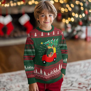 Christmas Kids Knit Sweatshirt Red Car Tree Cute Xmas Toddler Boys TS10 Christmas Print Your Wear