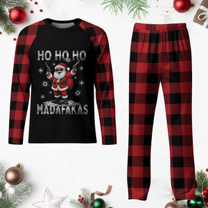 Funny Gun Plaid Pajama Set Ho Ho Ho Santa Pew Pew Madafakas TS10 Buffalo Plaid Print Your Wear