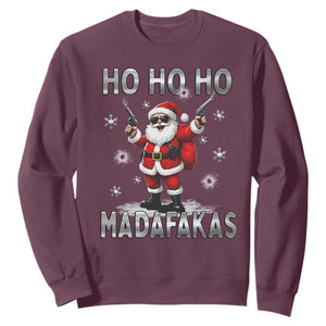 Funny Gun Christmas Sweatshirt Ho Ho Ho Santa Pew Pew Madafakas TS10 Maroon Print Your Wear