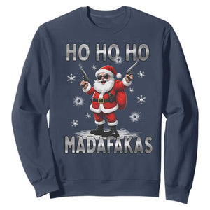 Funny Gun Christmas Sweatshirt Ho Ho Ho Santa Pew Pew Madafakas TS10 Navy Print Your Wear