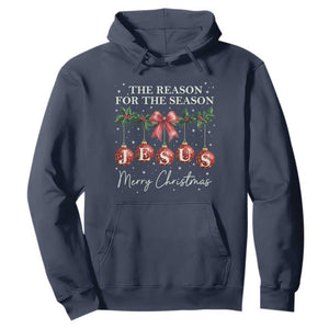 Christian Christmas Hoodie Merry Xmas Jesus The Reason Coquette Bow TS10 Navy Print Your Wear