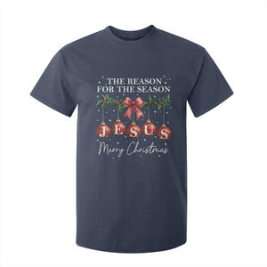 Christian Christmas T Shirt For Kid Merry Xmas Jesus The Reason Coquette Bow TS10 Navy Print Your Wear