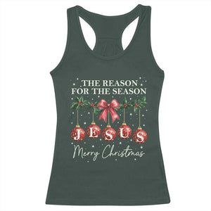 Christian Christmas Racerback Tank Top Merry Xmas Jesus The Reason Coquette Bow TS10 Dark Forest Green Print Your Wear