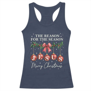 Christian Christmas Racerback Tank Top Merry Xmas Jesus The Reason Coquette Bow TS10 Navy Print Your Wear