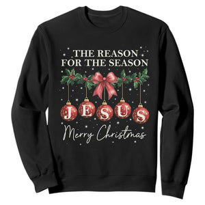 Christian Christmas Sweatshirt Merry Xmas Jesus The Reason Coquette Bow TS10 Black Print Your Wear