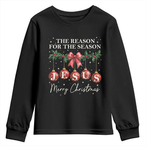 Christian Christmas Youth Sweatshirt Merry Xmas Jesus The Reason Coquette Bow TS10 Black Print Your Wear