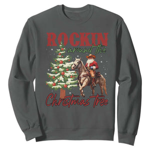 Western Christmas Sweatshirt Vintage 90s Cowboy Santa Claus Xmas Tree TS10 Dark Heather Print Your Wear