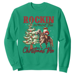 Western Christmas Sweatshirt Vintage 90s Cowboy Santa Claus Xmas Tree TS10 Irish Green Print Your Wear