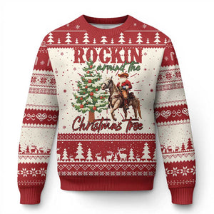 Western Ugly Christmas Sweater Vintage 90s Cowboy Santa Claus Xmas Tree TS10 Red Print Your Wear