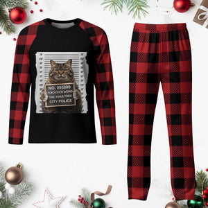 Funny Cat Plaid Pajama Set Mugshot I Knocked Down The Xmas Tree TS10 Buffalo Plaid Print Your Wear