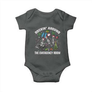Christmas ER Nurse Baby Onesie Rockin Around Skeleton Emergency Room RN TS10 Dark Heather Print Your Wear