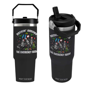 Christmas ER Nurse Flip Straw Tumbler Rockin Around Skeleton Emergency Room RN TS10 One Size: 30 oz Black Print Your Wear