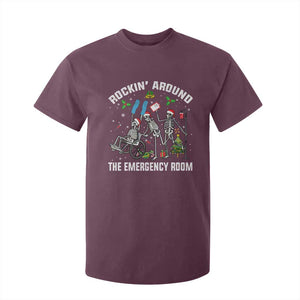 Christmas ER Nurse T Shirt For Kid Rockin Around Skeleton Emergency Room RN TS10 Maroon Print Your Wear
