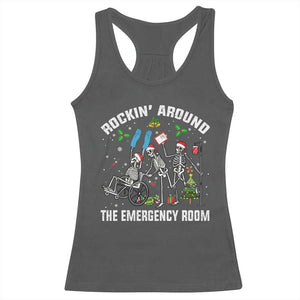 Christmas ER Nurse Racerback Tank Top Rockin Around Skeleton Emergency Room RN TS10 Dark Heather Print Your Wear