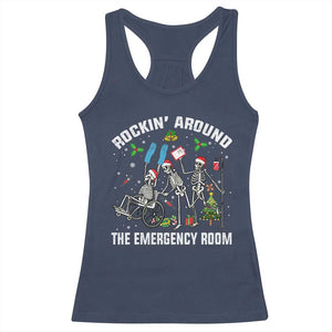 Christmas ER Nurse Racerback Tank Top Rockin Around Skeleton Emergency Room RN TS10 Navy Print Your Wear