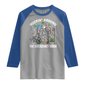 Christmas ER Nurse Raglan Shirt Rockin Around Skeleton Emergency Room RN TS10 Sport Gray Royal Print Your Wear