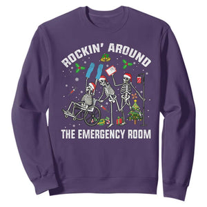 Christmas ER Nurse Sweatshirt Rockin Around Skeleton Emergency Room RN TS10 Purple Print Your Wear