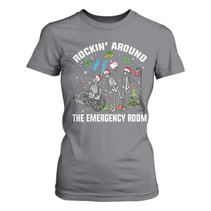 Christmas ER Nurse T Shirt For Women Rockin Around Skeleton Emergency Room RN TS10 Charcoal Print Your Wear