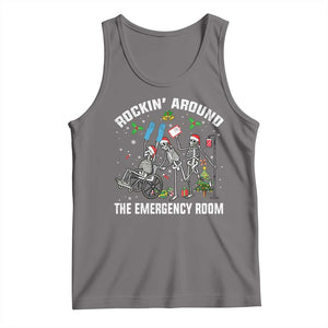Christmas ER Nurse Tank Top Rockin Around Skeleton Emergency Room RN TS10 Deep Heather Print Your Wear