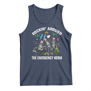 Christmas ER Nurse Tank Top Rockin Around Skeleton Emergency Room RN TS10 Navy Print Your Wear