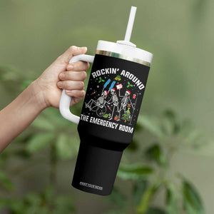 Christmas ER Nurse Tumbler With Handle Rockin Around Skeleton Emergency Room RN TS10 Print Your Wear