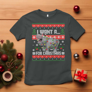 Funny Christmas T Shirt I Want A Hippopotamus For Xmas Moo Deng Ugly Gift TS10 Dark Heather Print Your Wear