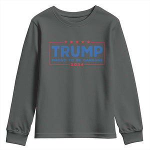 Trump 2024 Election Youth Sweatshirt American Flag Proud To Be Garbage Vote Trump President TS10 Dark Heather Print Your Wear
