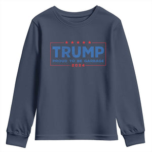 Trump 2024 Election Youth Sweatshirt American Flag Proud To Be Garbage Vote Trump President TS10 Navy Print Your Wear
