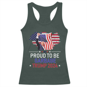 Trump 2024 Racerback Tank Top Proud To Be Garbage 45 47 President Flag TS10 Dark Forest Green Print Your Wear