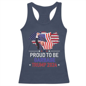 Trump 2024 Racerback Tank Top Proud To Be Garbage 45 47 President Flag TS10 Navy Print Your Wear