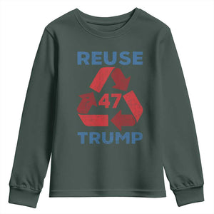 Funny Trump 2024 Youth Sweatshirt 45 47 Trump Reuse Take America Back Election The Return TS10 Dark Forest Green Print Your Wear