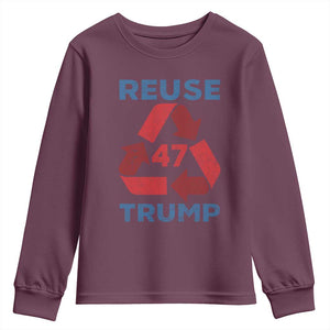 Funny Trump 2024 Youth Sweatshirt 45 47 Trump Reuse Take America Back Election The Return TS10 Maroon Print Your Wear