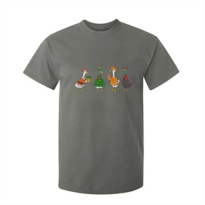 Christmas Ducks T Shirt For Kid Funny Animals Farm Lover Gift Xmas Light TS10 Military Green Print Your Wear