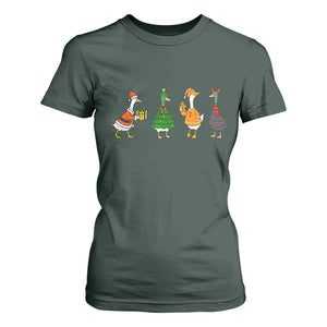 Christmas Ducks T Shirt For Women Funny Animals Farm Lover Gift Xmas Light TS10 Dark Forest Green Print Your Wear