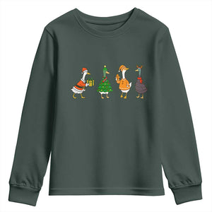 Christmas Ducks Youth Sweatshirt Funny Animals Farm Lover Gift Xmas Light TS10 Dark Forest Green Print Your Wear