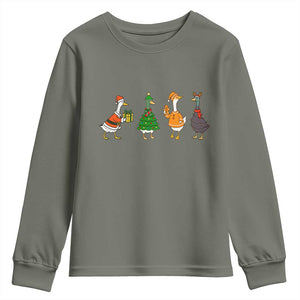 Christmas Ducks Youth Sweatshirt Funny Animals Farm Lover Gift Xmas Light TS10 Military Green Print Your Wear