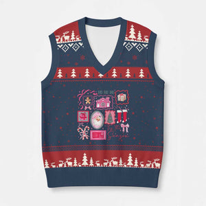 Pink Xmas V-Neck Knit Sweater Vest Old Xmas Vintage Pink Santa Claus TS10 Navy Red Print Your Wear