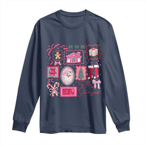Pink Christmas Long Sleeve Shirt Old Xmas Vintage Pink Santa Claus TS10 Navy Print Your Wear