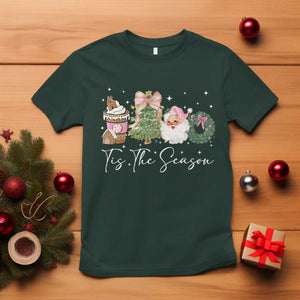 Christmas Tis The Season T Shirt Cute Winter Old Xmas Vintage Pink Santa Claus TS10 Dark Forest Green Print Your Wear