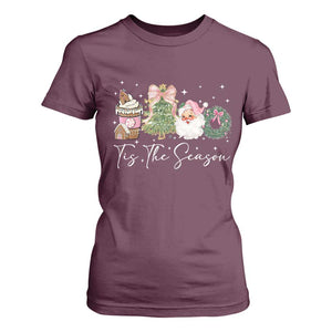 Christmas Tis The Season T Shirt For Women Cute Winter Old Xmas Vintage Pink Santa Claus TS10 Maroon Print Your Wear