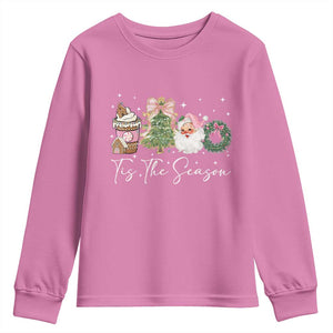 Christmas Tis The Season Youth Sweatshirt Cute Winter Old Xmas Vintage Pink Santa Claus TS10 Azalea Print Your Wear