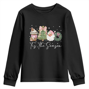 Christmas Tis The Season Youth Sweatshirt Cute Winter Old Xmas Vintage Pink Santa Claus TS10 Black Print Your Wear