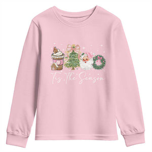 Christmas Tis The Season Youth Sweatshirt Cute Winter Old Xmas Vintage Pink Santa Claus TS10 Light Pink Print Your Wear