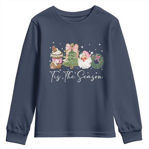 Christmas Tis The Season Youth Sweatshirt Cute Winter Old Xmas Vintage Pink Santa Claus TS10 Navy Print Your Wear