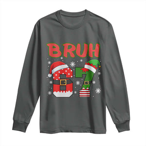 67 Christmas Long Sleeve Shirt Six Seven Bruh Funny Boys Kids Meme Pajamas Gen Alpha Slang TS10 Dark Heather Print Your Wear