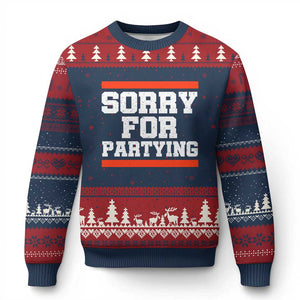 Sorry For Partying Ugly Christmas Sweater Funny Present TS10 Navy Red Print Your Wear