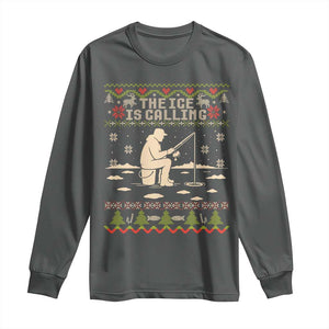 Funny Christmas Ice Fishing Long Sleeve Shirt Merry Fishmas Fish Fishing Ugly Xmas TS10 Dark Heather Print Your Wear