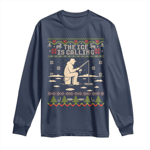 Funny Christmas Ice Fishing Long Sleeve Shirt Merry Fishmas Fish Fishing Ugly Xmas TS10 Navy Print Your Wear