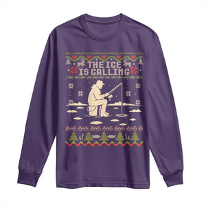 Funny Christmas Ice Fishing Long Sleeve Shirt Merry Fishmas Fish Fishing Ugly Xmas TS10 Purple Print Your Wear