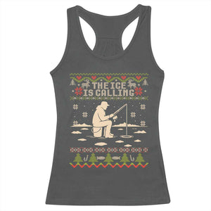 Funny Christmas Ice Fishing Racerback Tank Top Merry Fishmas Fish Fishing Ugly Xmas TS10 Dark Heather Print Your Wear